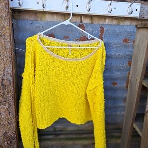 Free People Sunny Yellow Scoop Neck Knit Sweater